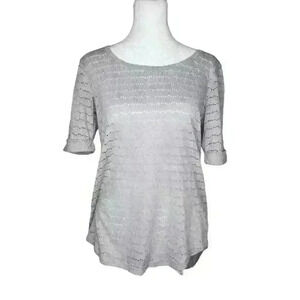 Xhilaration girls gray eyelet 1/2 sleeve top hi-low hem size small